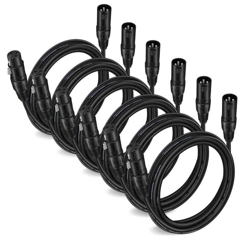 Moukey XLR Cables 10ft XLR 10 Feet Microphone Male to Female Mic Cables Cord, Black 6-Pack - Image 1